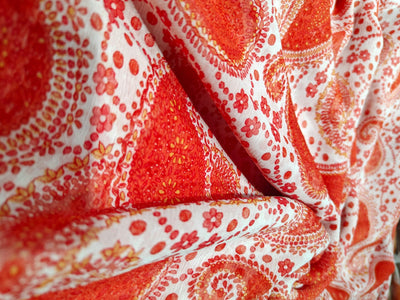 Silk chiffon printed  fabric  orange paisley  44" wide [17041]