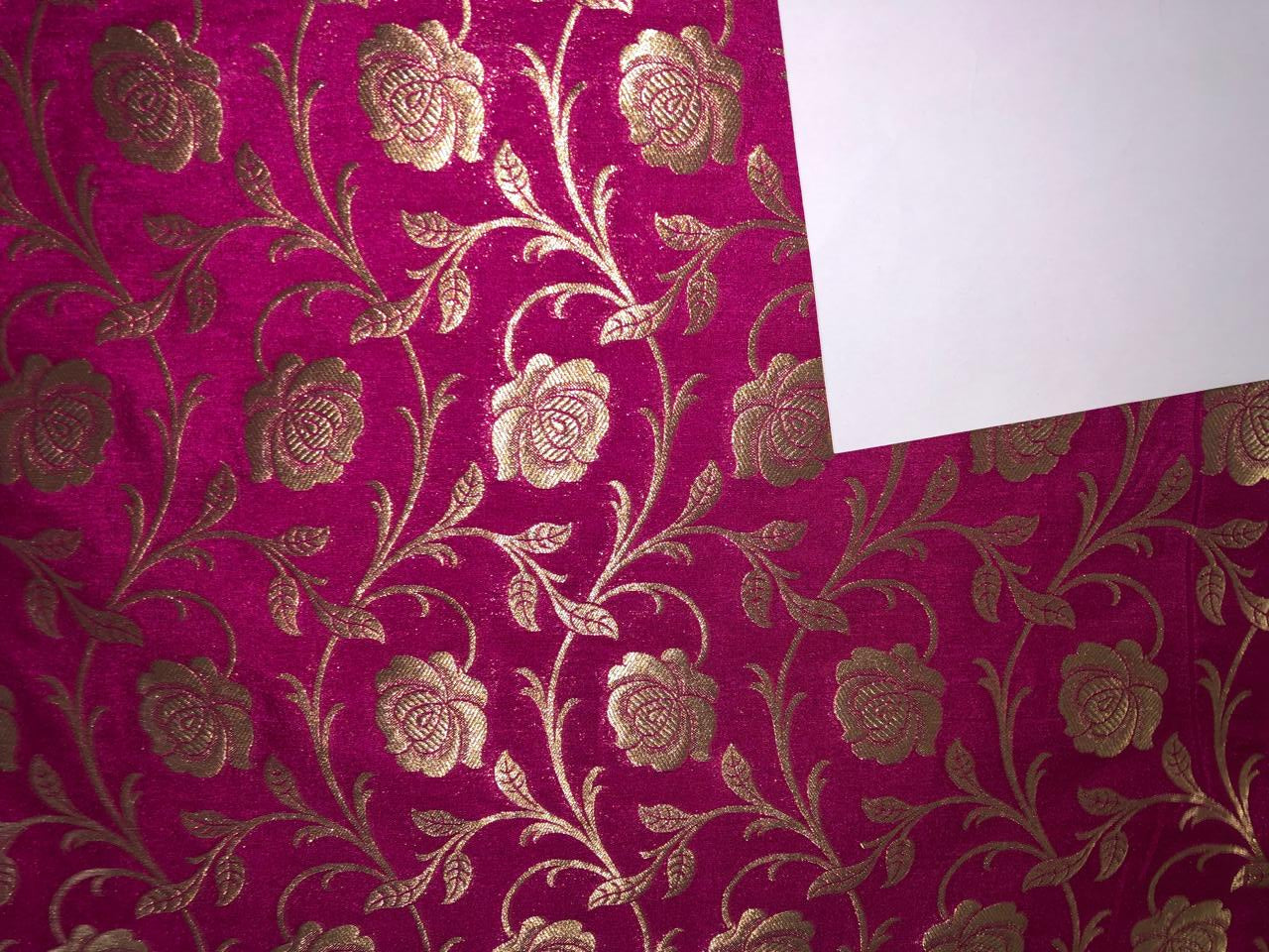 Silk Brocade fabric 44" wide Magenta pink floral Jacquard with metallic gold BRO937[3]