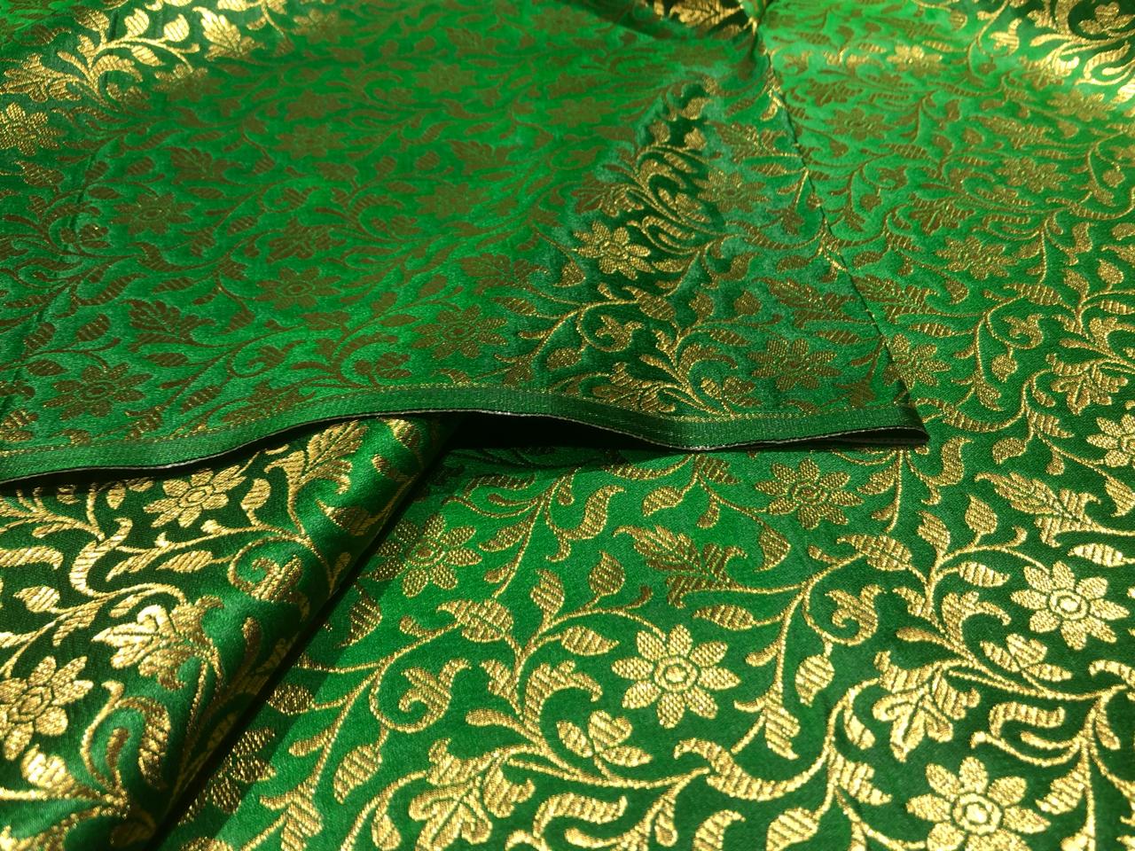 Silk Brocade fabric 44" and metallic gold floral jacquard available in 2 colors royal blue and green BRO1048