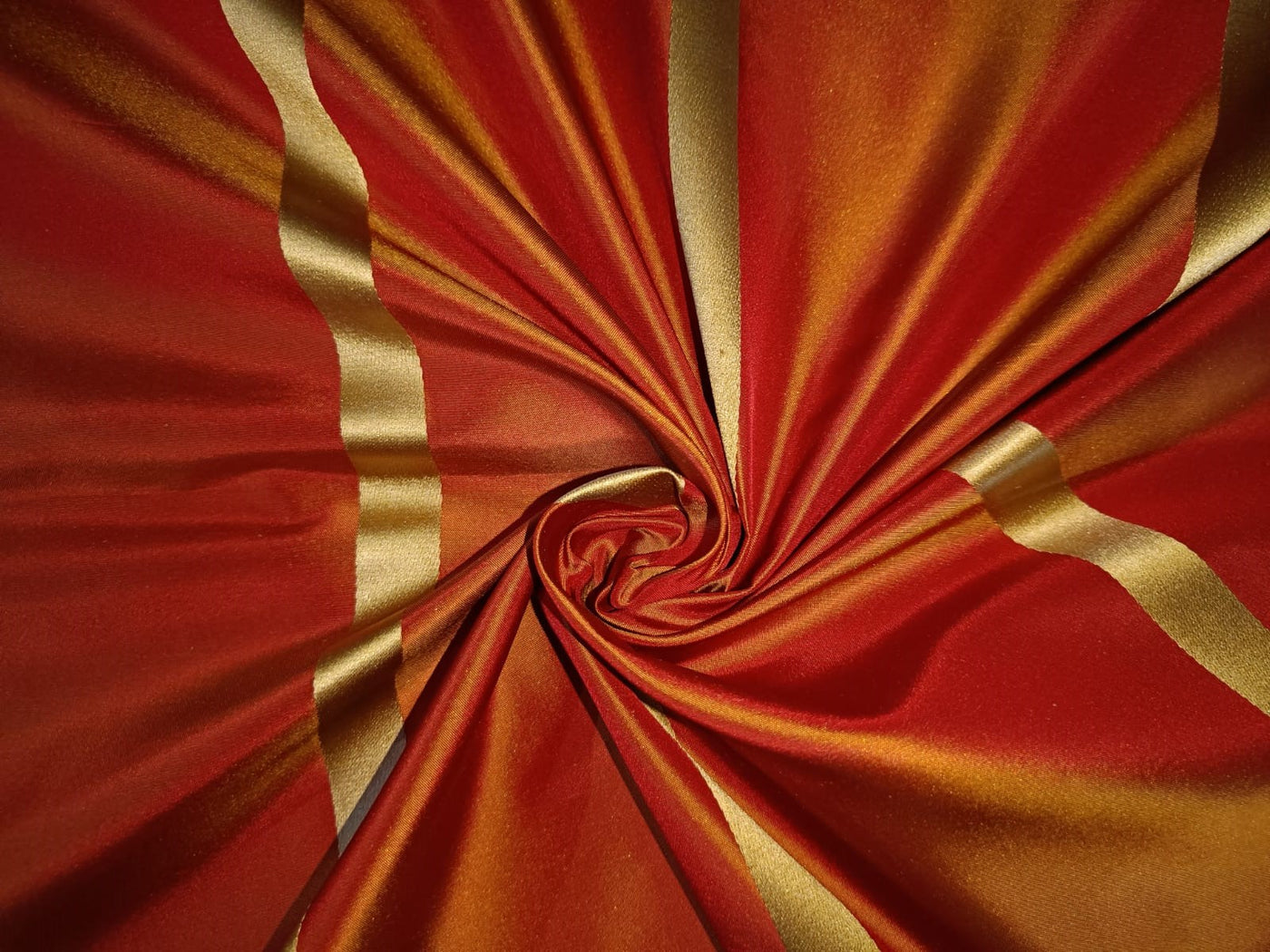 100% Silk Taffeta Fabric Orange x Gold /w Gold satin stripe 54" wide Taf#S84[1]