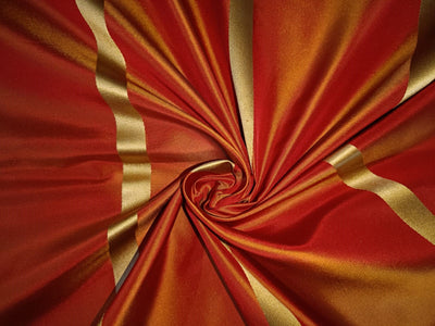 100% Silk Taffeta Fabric Orange x Gold /w Gold satin stripe 54" wide Taf#S84[1]