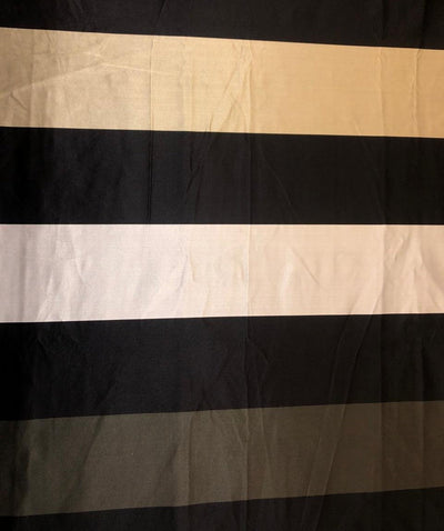 100% SILK DUTCHESS SATIN black , beige and cream stripe [18518]
