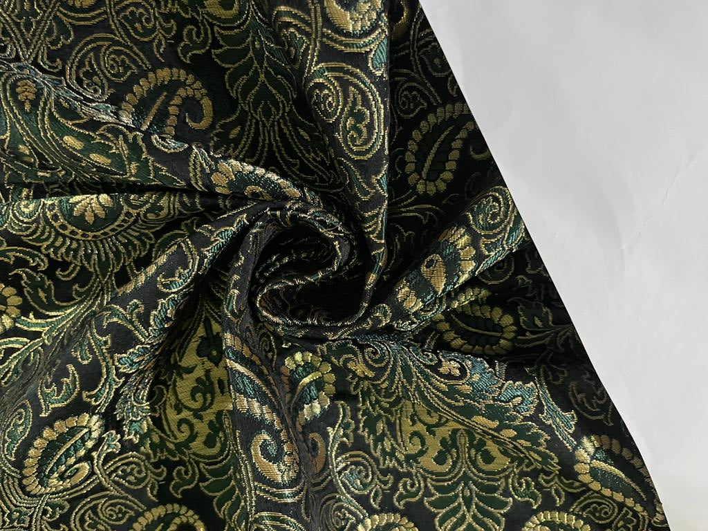 Silk Brocade Fabric Metallic Gold, Green & Black color 34" wide BRO273[3]