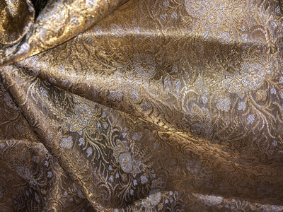 Silk Brocade fabric old gold and silver white floral jacquard  BRO1080[1]