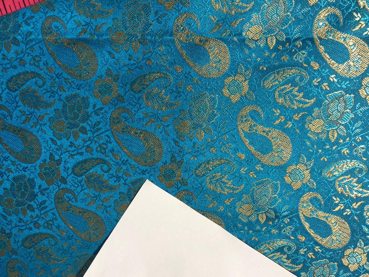 Silk Brocade fabric 44" wide   BLUE  WITH METALIC GOLD PAISLEY FLORAL JACQUARD BRO981[2]