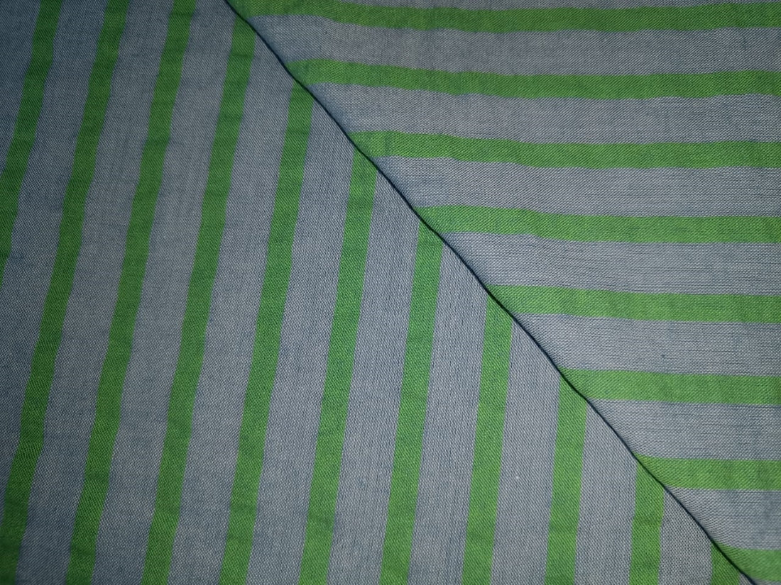 100% Cotton Chambray Seer Sucker fabric green and blue stripe 58" wide [15119]