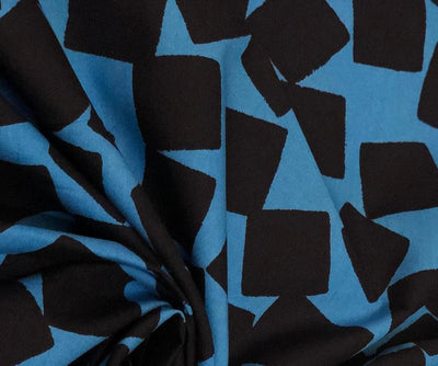 100% Cotton turquoise Blue with black geometric square print 58" wide [18622]