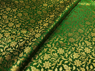 Silk Brocade fabric 44" and metallic gold floral jacquard available in 2 colors royal blue and green BRO1048