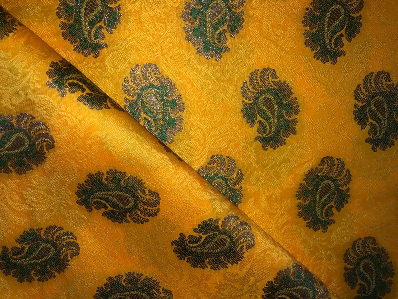 Silk Brocade fabric 44" wide PAISLEYS  available in 5 colors GREEN /YELLOW/ ROYAL BLUE /NAVY AND  ORANGE BRO940