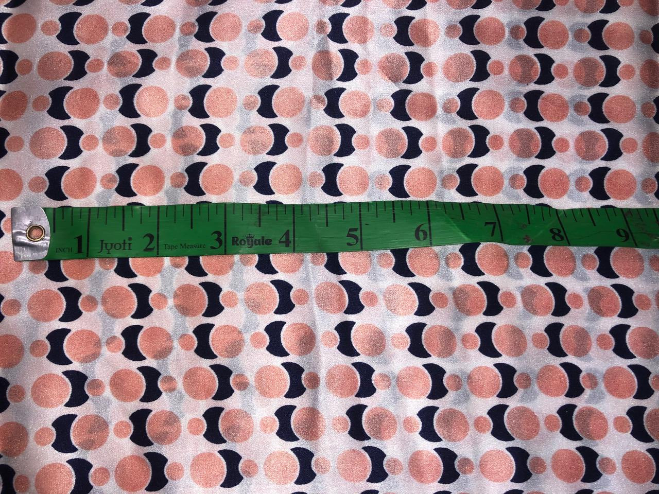 100% Pure Silk Satin 80 grams ivory  with peach and black  abstract print 54"Wide Fabric [18289]