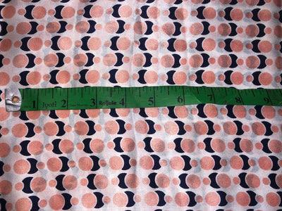 100% Pure Silk Satin 80 grams ivory  with peach and black  abstract print 54"Wide Fabric [18289]
