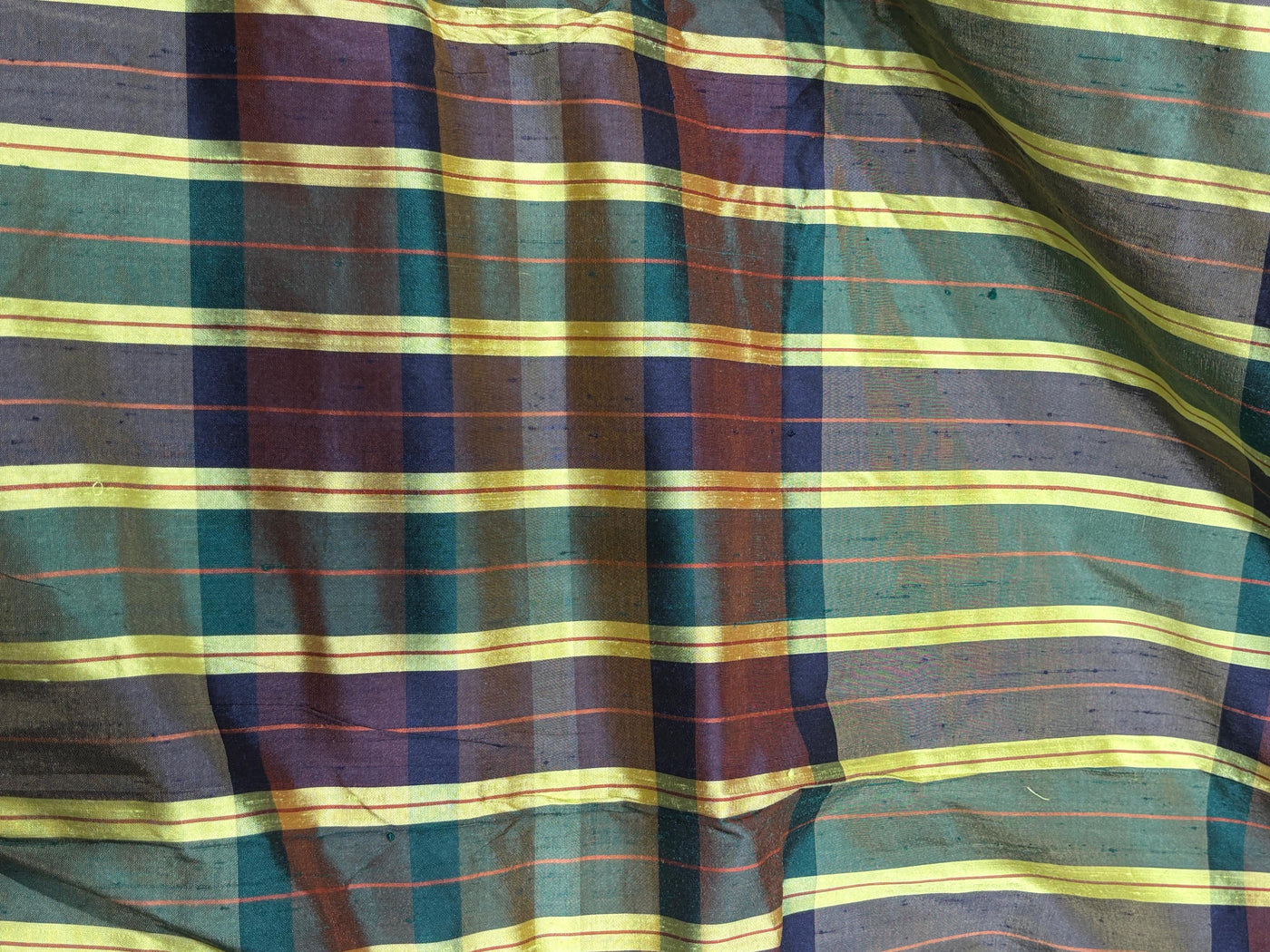 100% silk dupion  Plaids fabric with slubs  yellow, burgandy , green, brown and black 54" wide DUPNEWC29[1]
