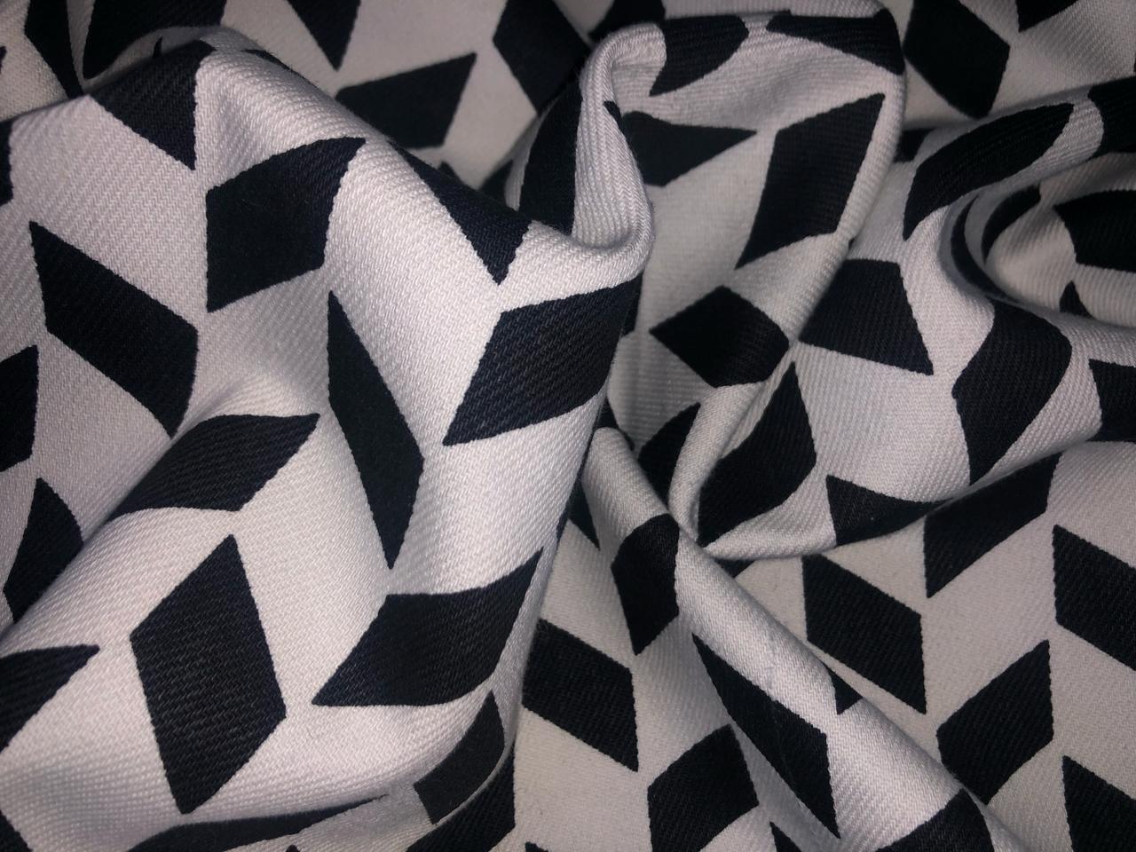 100% Cotton Denim  Fabric 58" wide WHITE AND BLACK ABSTRACT [15746]