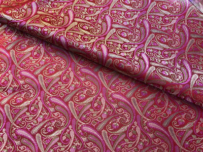 Silk Brocade fabric multi color paisleys available in 4 colors red , green , minty olive and silver BRO1089