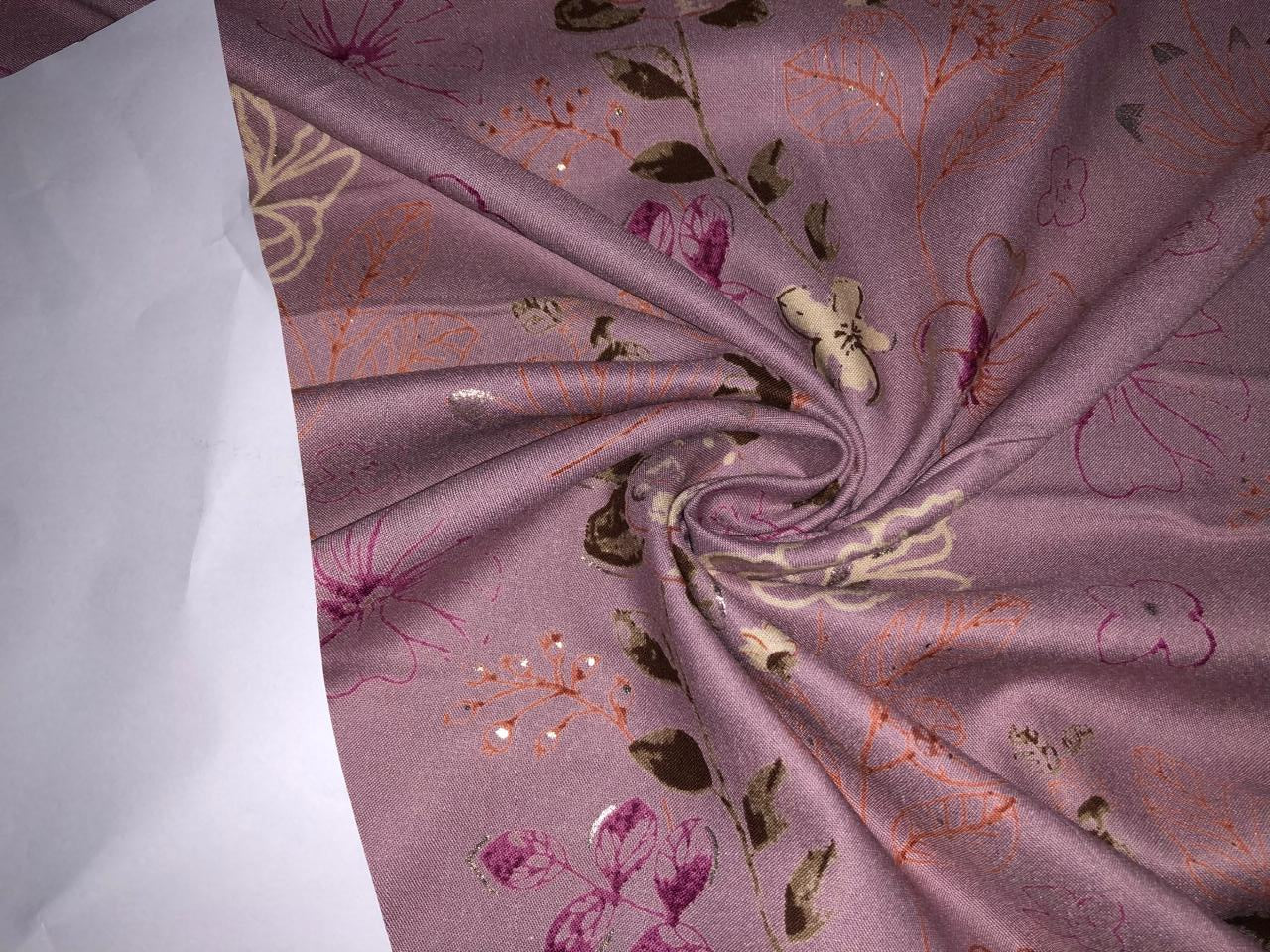 Premium Viscose Rayon fabric with foil print FLORAL 58" wide available in THREE  colors BEIGE, SEA GREEN AND DUSTY ROSE