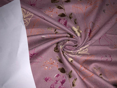 Premium Viscose Rayon fabric with foil print FLORAL 58" wide available in THREE  colors BEIGE, SEA GREEN AND DUSTY ROSE