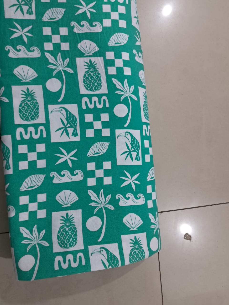 Linen Print green and white vacation/beach/children wear print [17741]