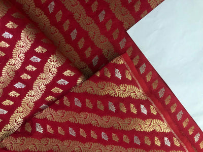 Silk Brocade fabric 44" wide  Jacquard with metallic gold and silver motif rows available in 2 colors red and black BRO939[1/2]