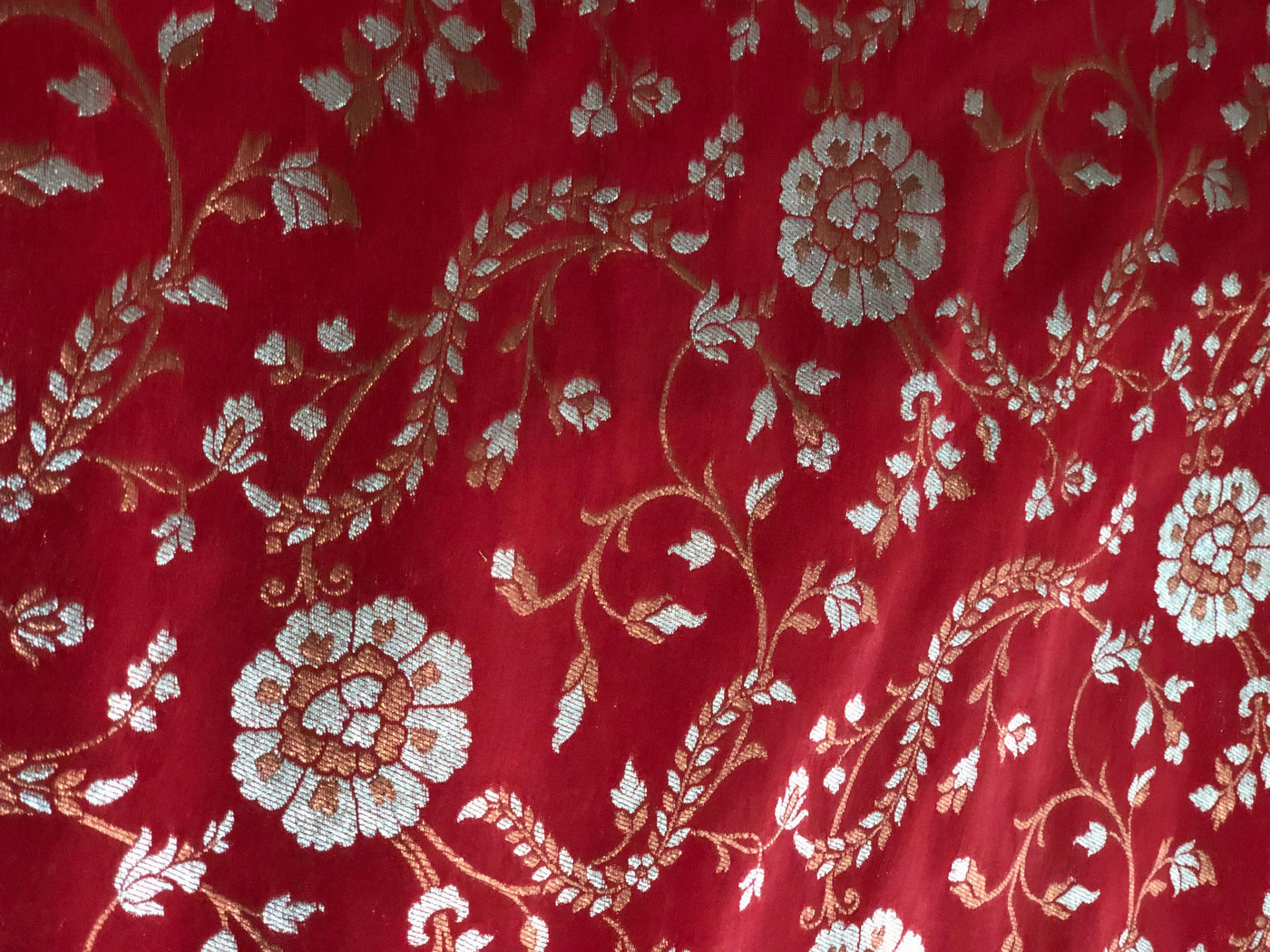 Silk Brocade fabric red with metallic silver and bronze BRO1036[2]