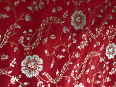 Silk Brocade fabric red with metallic silver and bronze BRO1036[2]