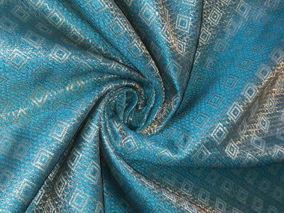 Silk Brocade SEA BLUE diamond motifs with subtle metallic jacquard BRO986[4]