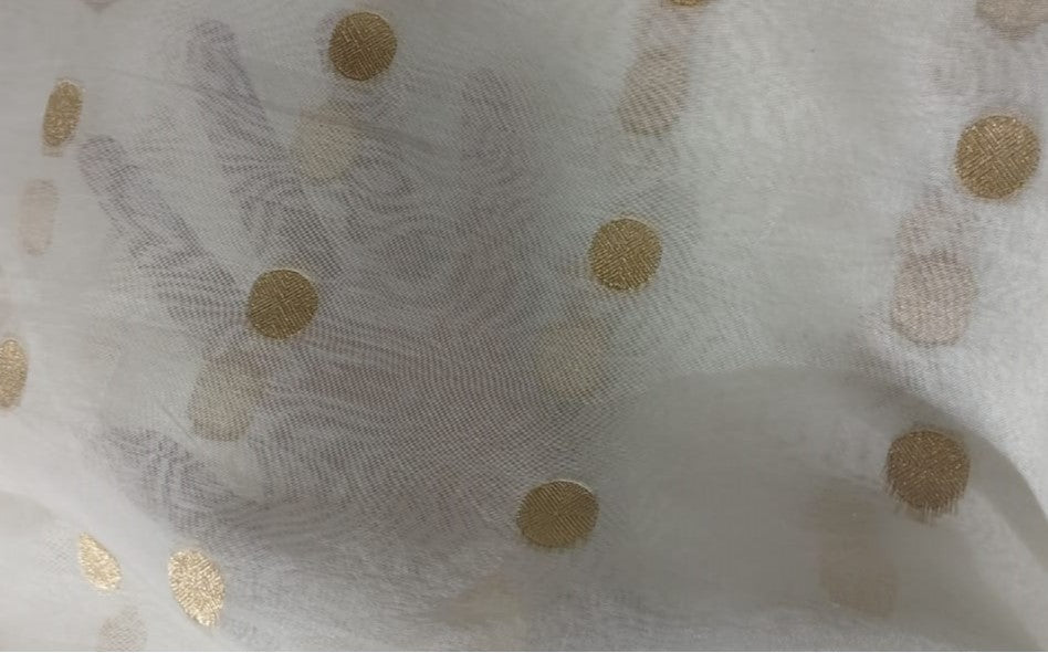 100% SILK ORGANZA FABRIC  WITH METALIC GOLD BUTTA  44" WIDE [16732]