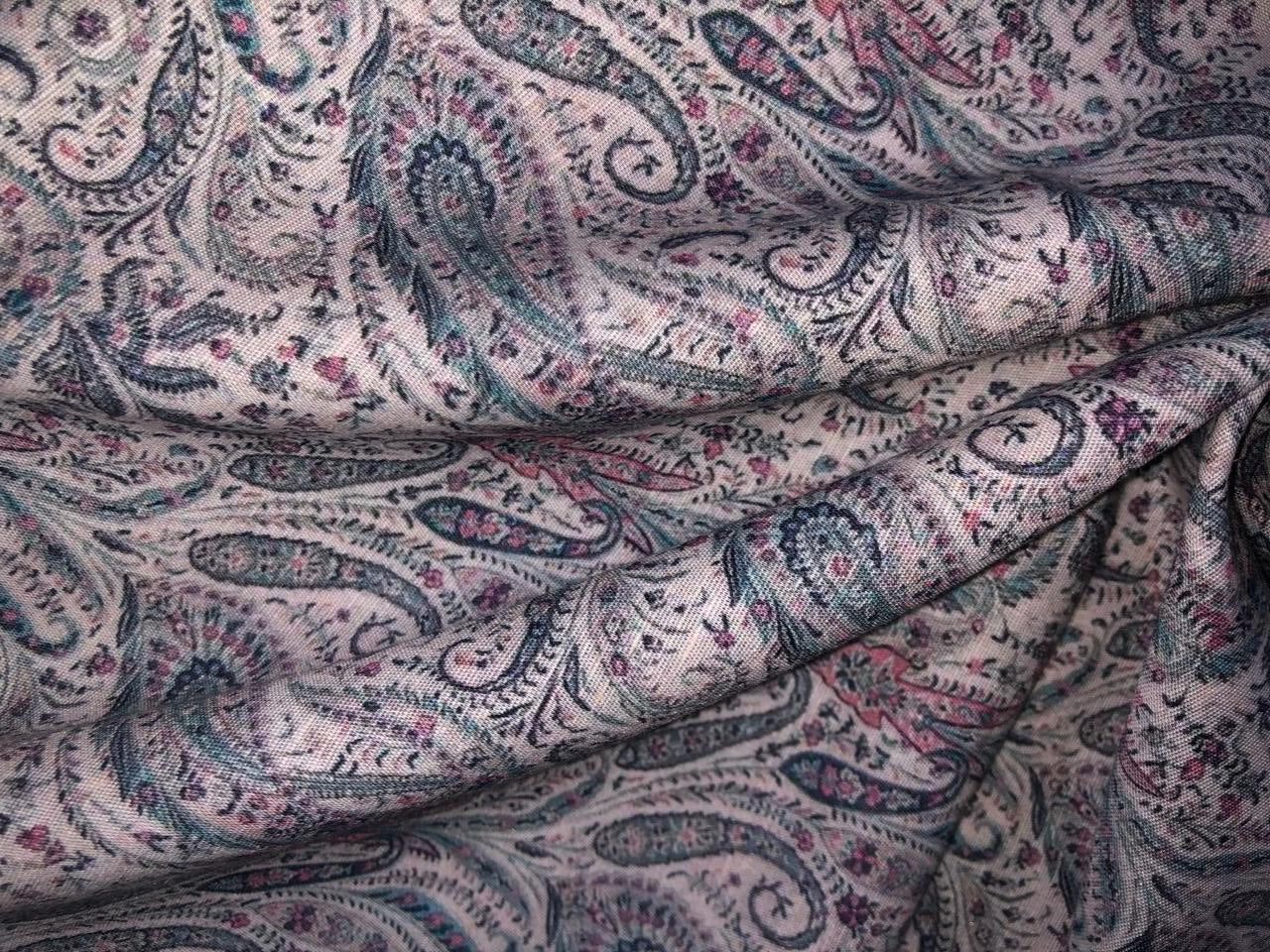 100% linen PAISLEYS ivory ,sea green and pink digital print fabric 44" wide [15961]