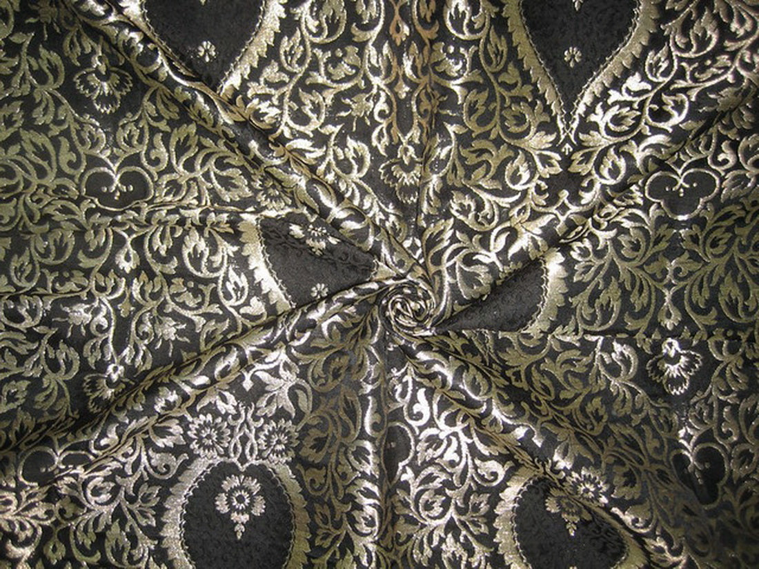 Heavy Pure Silk Brocade KING KHAB Fabric Metallic Gold &amp; Black*BRO139[1]