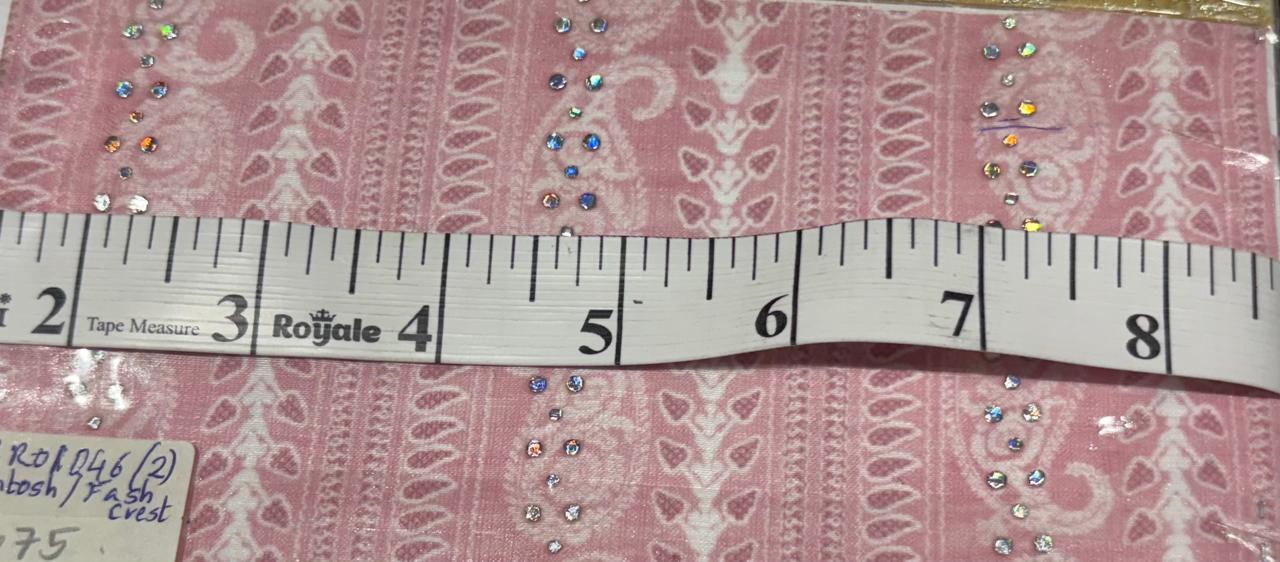 Brocade fabric 54" pink cotton with white paisley and subtle silver sequin BRO1046[2]