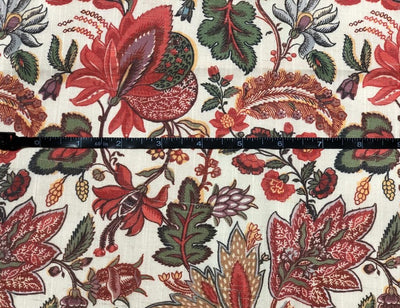 Viscose Linen 20% 80% Spun digital print available in 2 designs cream with red green and grey floral and green and beige floral print [17603/04]