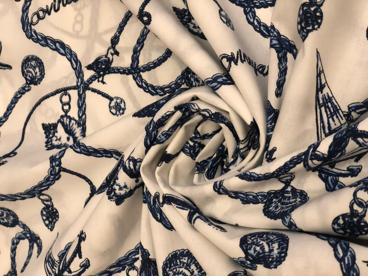 100% Cotton Poplin white with charms hanging on a necklace all over print [18691]