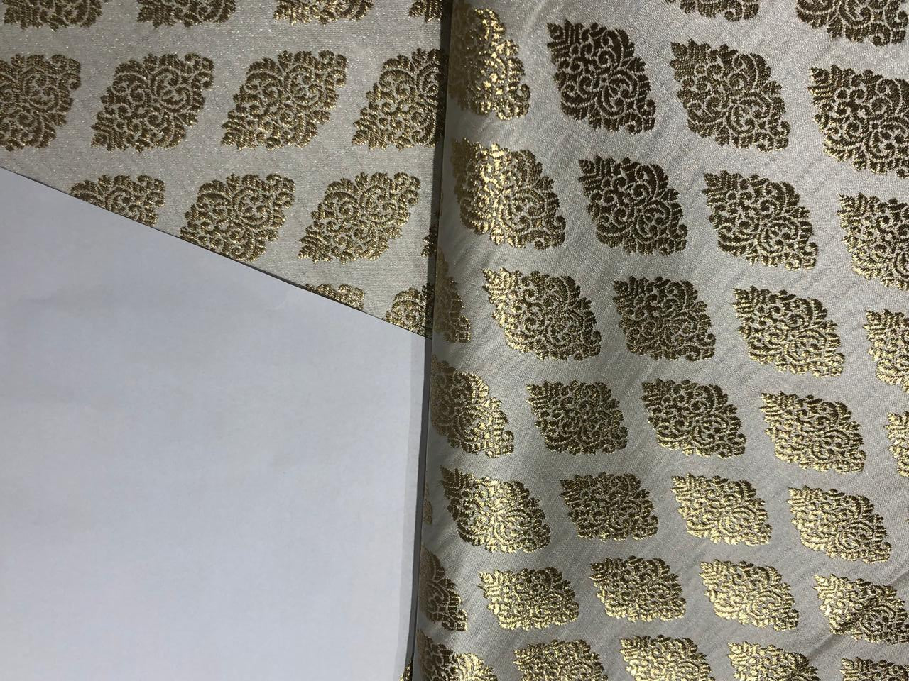 Silk Brocade fabric 44" wide  IVORY WITH METALIC GOLD MOTIF JACQUARD BRO980 available in 3 designs