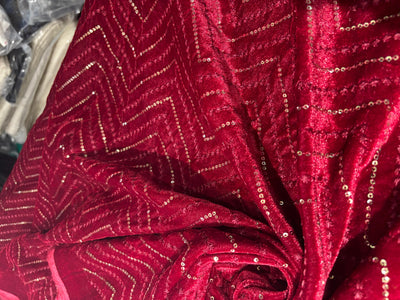 Micro Velvet Fabric Embroidered 44" wide available in 2 colors blood red and mulberry