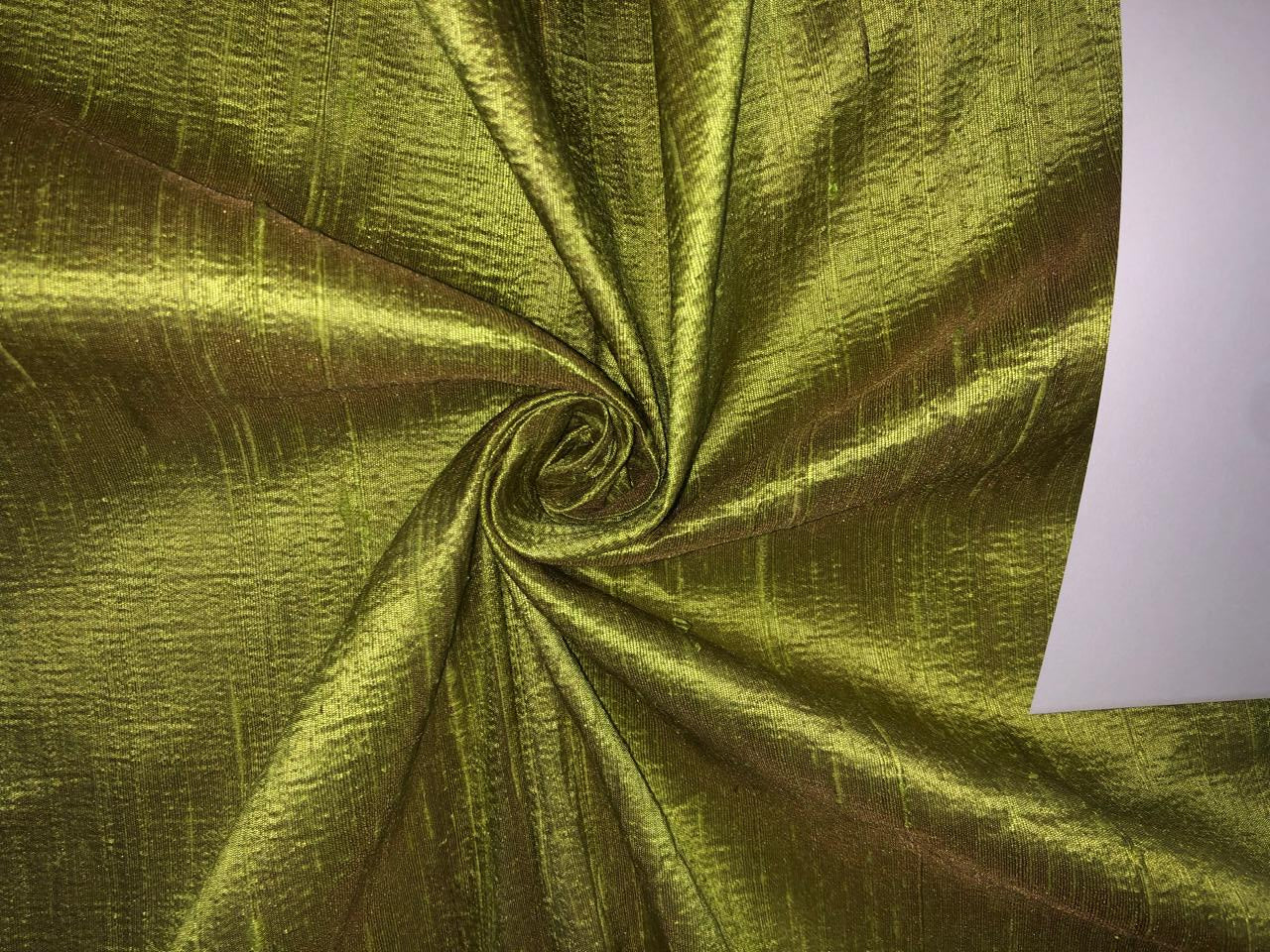 100% PURE SILK DUPION FABRIC GREEN X BROWN  color 54&quot; wide WITH SLUBS*MM127[4]