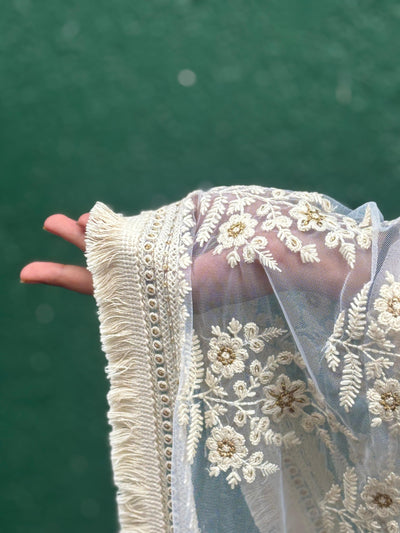 NET stole with  36" wide and 90" long with subtle gold sequence and embroidery [17684]