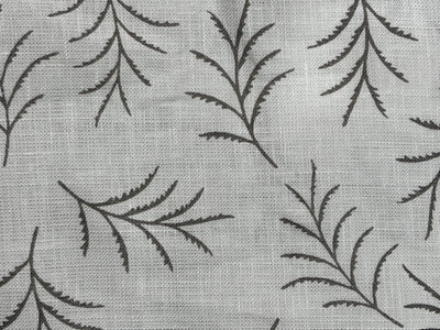 Linen 70's lea  pure linen fabric 58 inch wide white and grey leaf motif  print [17682]