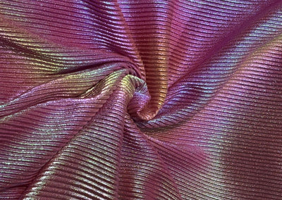Pleated Rainbow Foil Fabric With Lycra 58'' Wide available in two colors barbie pink and candy pink [17249/50]