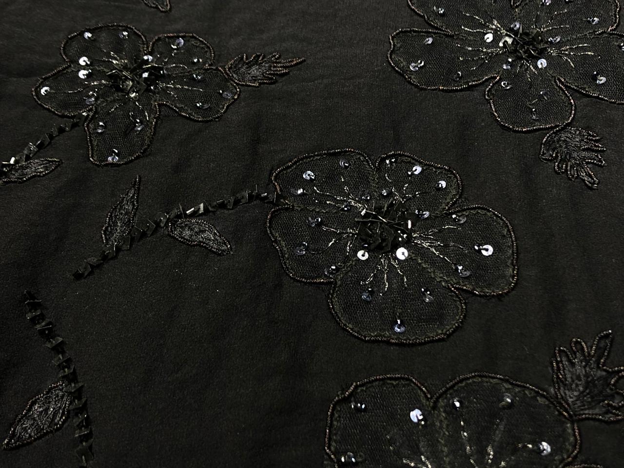 Silk Georgette black with sequins floral embroidery [18819]
