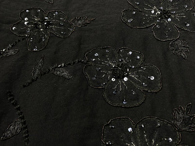 Silk Georgette black with sequins floral embroidery [18819]