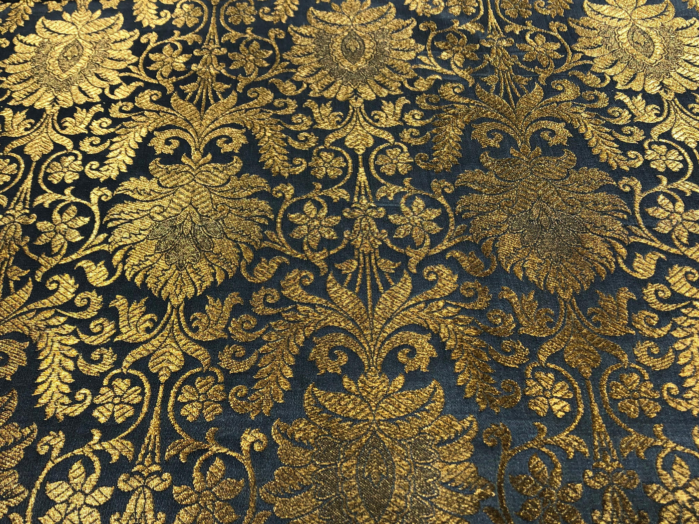 Silk Brocade fabric slate blue with metallic gold   jacquard  BRO1024[4]