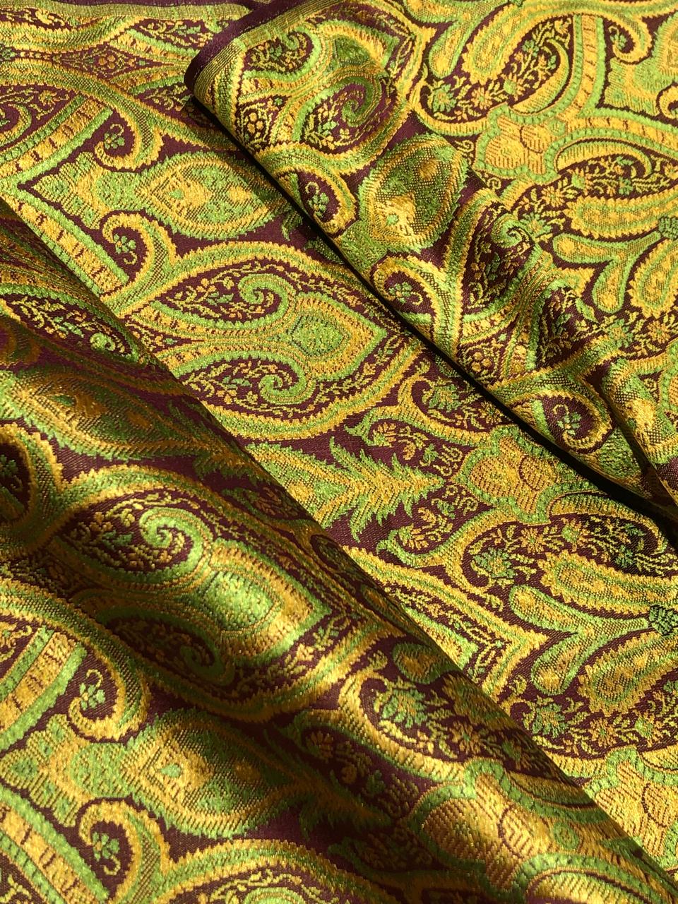 Silk Brocade fabric 44"bright paisley  jacquard available in 4 colors pink/blue/gold , mango/pink/green ,burgundy/green/gold and ink blue/teal/red   BRO1045