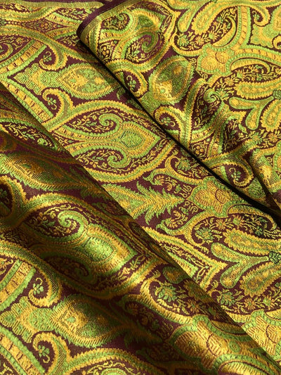 Silk Brocade fabric 44"bright paisley  jacquard available in 4 colors pink/blue/gold , mango/pink/green ,burgundy/green/gold and ink blue/teal/red   BRO1045