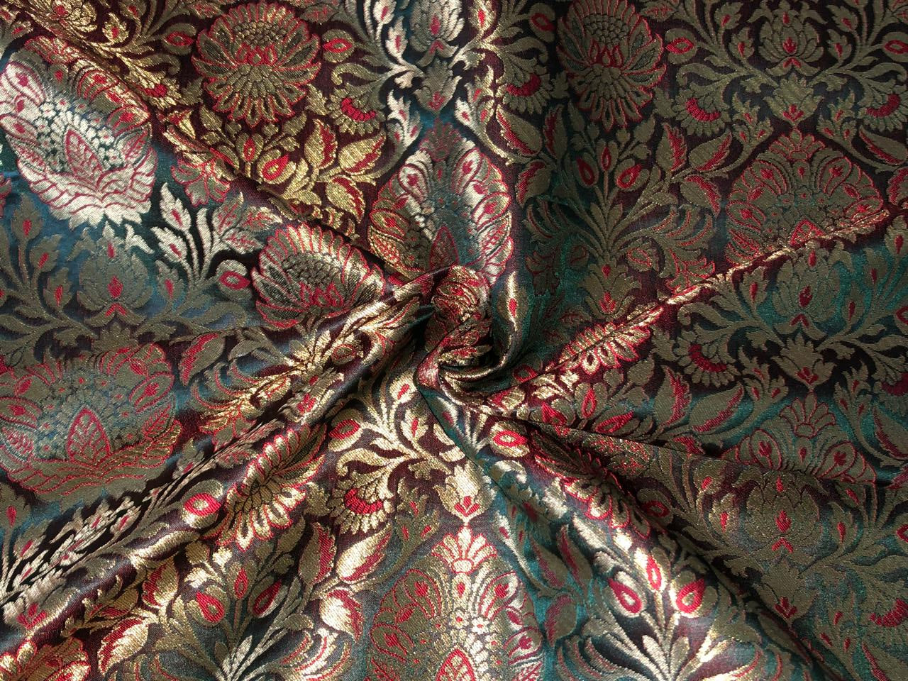Silk Brocade fabric  jacquard available in 7 colors mulberry, burgundy, candy pink, teal, mustard, green x red  and turquoise BRO1026