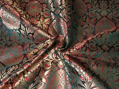 Silk Brocade fabric  jacquard available in 7 colors mulberry, burgundy, candy pink, teal, mustard, green x red  and turquoise BRO1026
