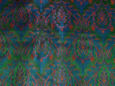 Silk Brocade fabric 44"jacquard green with beautiful blue and reddish orange motifs BRO1068[2]