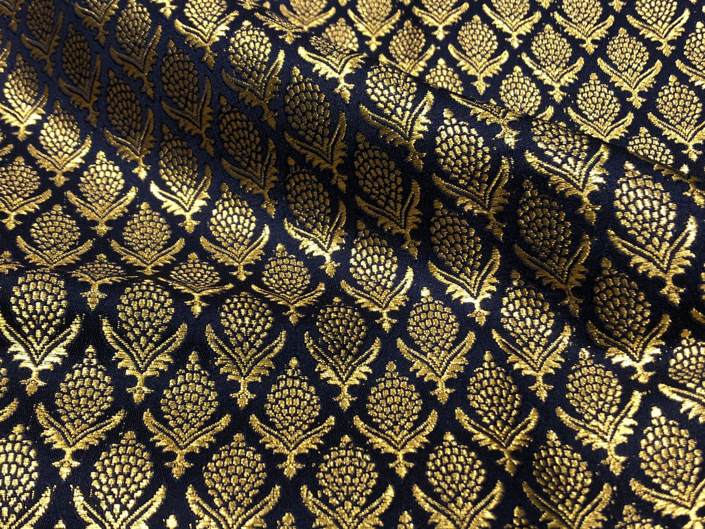 Silk Brocade fabric 44"navy with gold  jacquard motifs BRO1058[4]