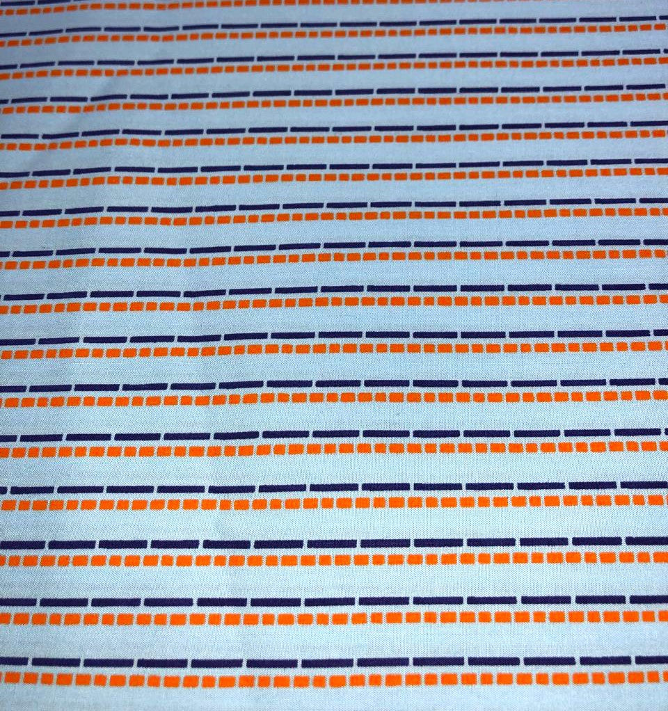 100% Cotton Poplin 58" blue with royal blue and orange stripes [17561]