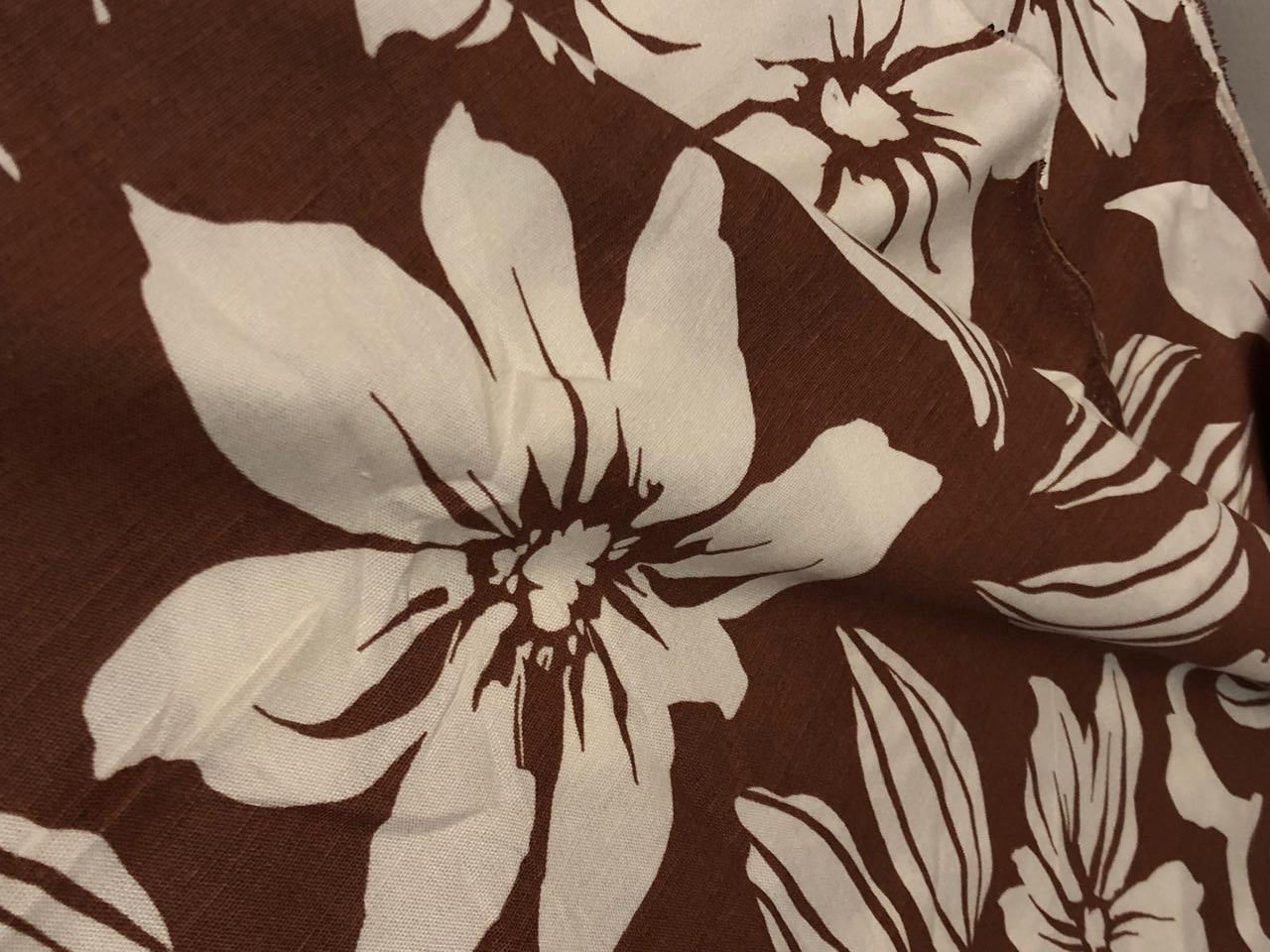 Linen Print Brown floral print [18554]