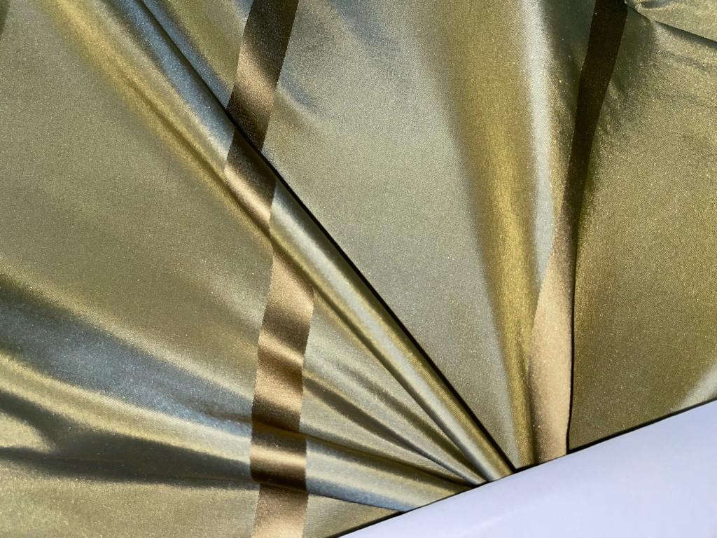 Silk Taffeta Fabric Olive green iridescent  with gold satin stripe 54" wide TAFS69[1]