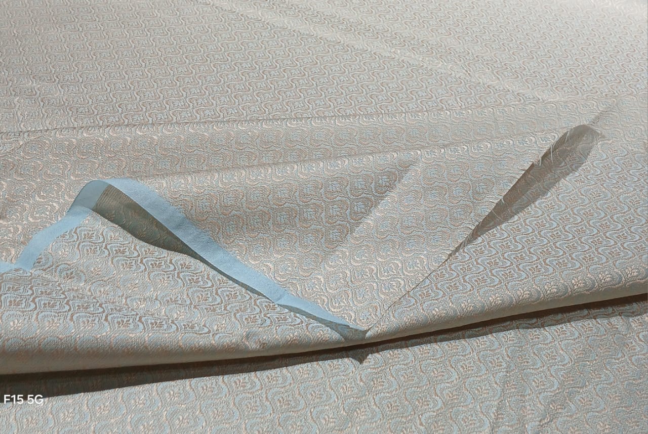 Silk Brocade fabric with leaf  jacquard available in3 colors sky blue , mint and lilac BRO990